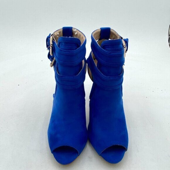 XYD Women Peep Toe Ankle Bootie High Heels Buckled Double Straps Cutout Fashion - Picture 3 of 7